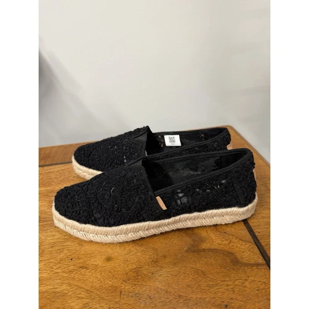 Toms Women's 6 Shoes Slip on Espadrille 10021938 Black Crochet Lace Sneakers